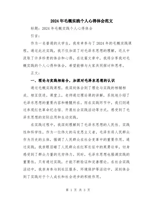 2024年毛概实践个人心得体会范文