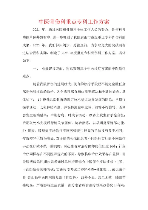 中医骨伤科重点专科工作计划