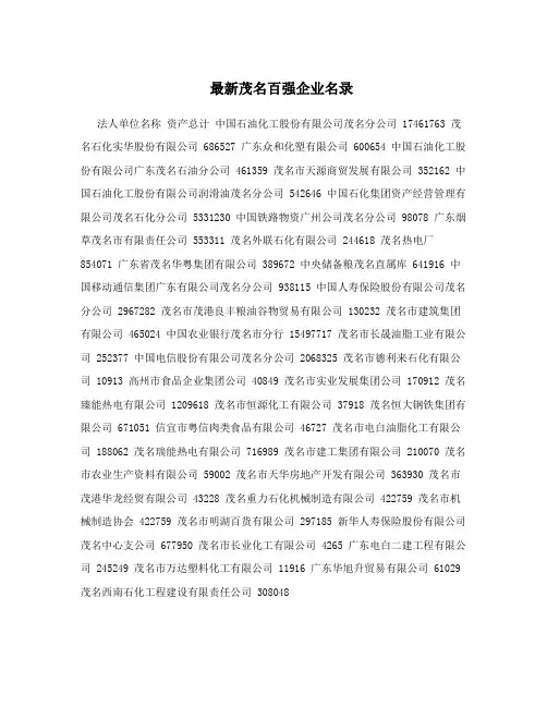 最新茂名百强企业名录