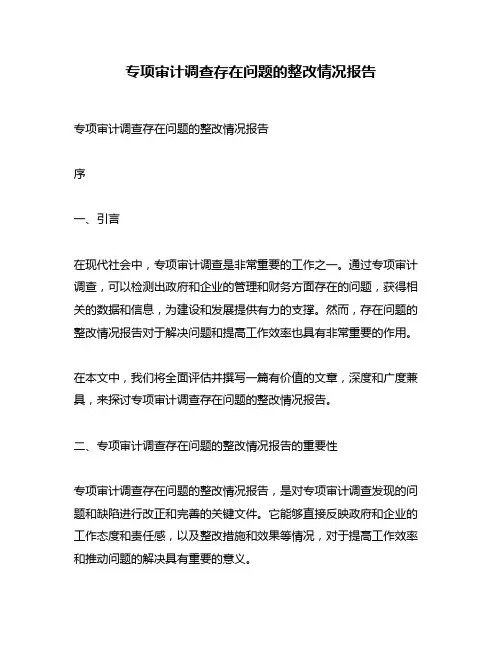 专项审计调查存在问题的整改情况报告