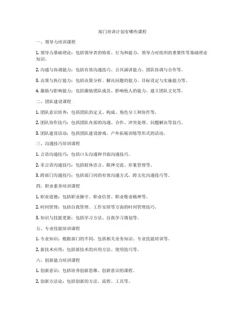 部门培训计划有哪些课程