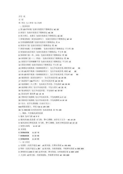 2011年室内装修参考价格清单