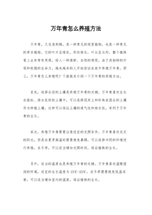 万年青怎么养殖方法