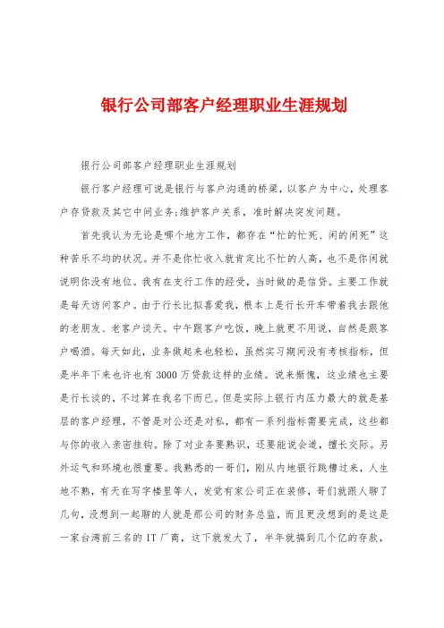 银行公司部客户经理职业生涯规划
