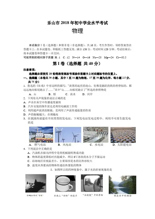 四川省乐山市2018年中考物理试题及答案