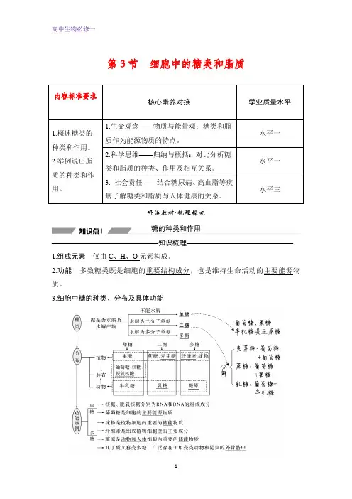 高中生物必修1：2.3 细胞中的糖类和脂质学案