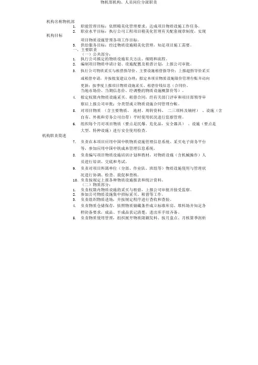 物机部机构、人员岗位分配职责