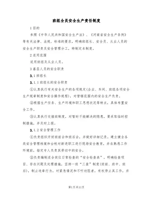 班组全员安全生产责任制度（5篇）