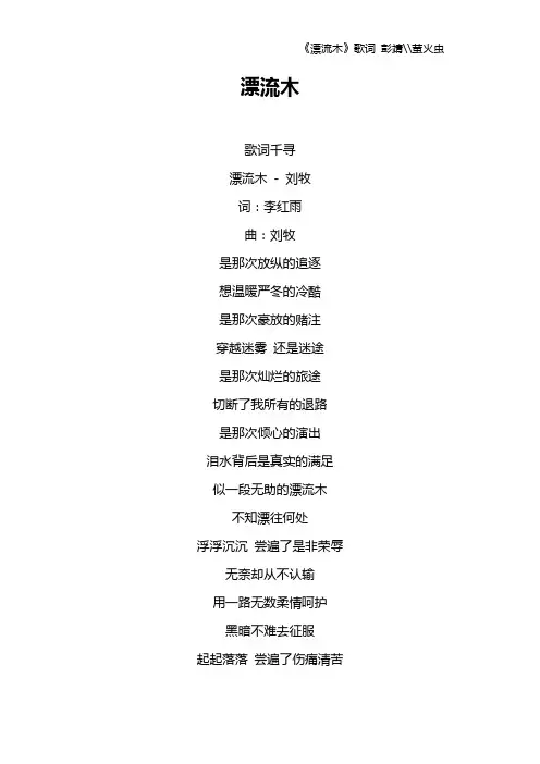 《漂流木》歌词 彭靖--萤火虫