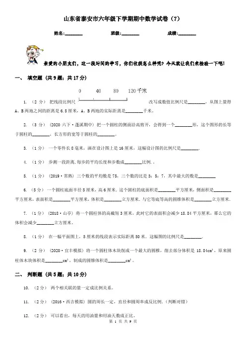 山东省泰安市六年级下学期期中数学试卷(7)