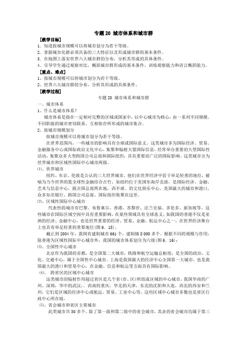 专题20 城市体系和城市群