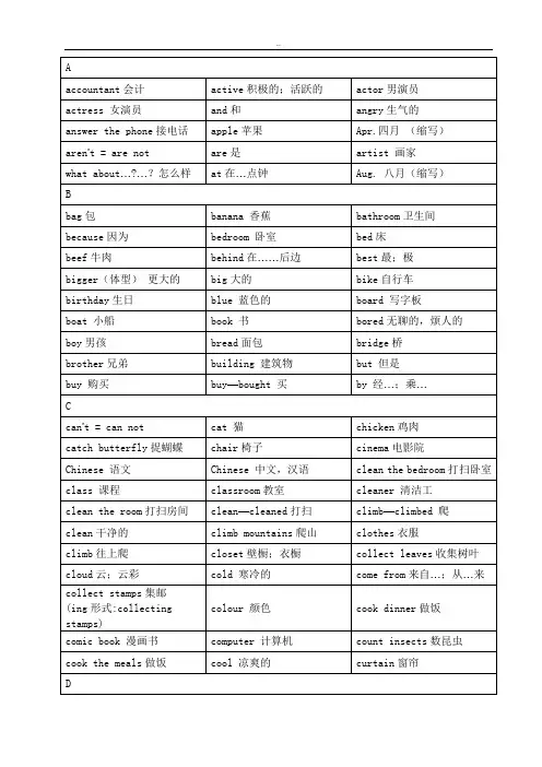 小学英语单词表(按字母顺序)