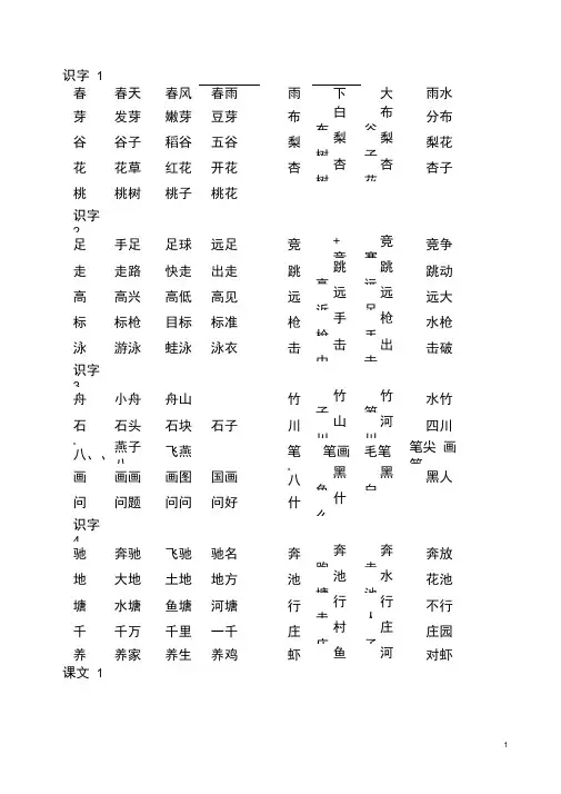 苏教版一年级语文下册生字及组词.