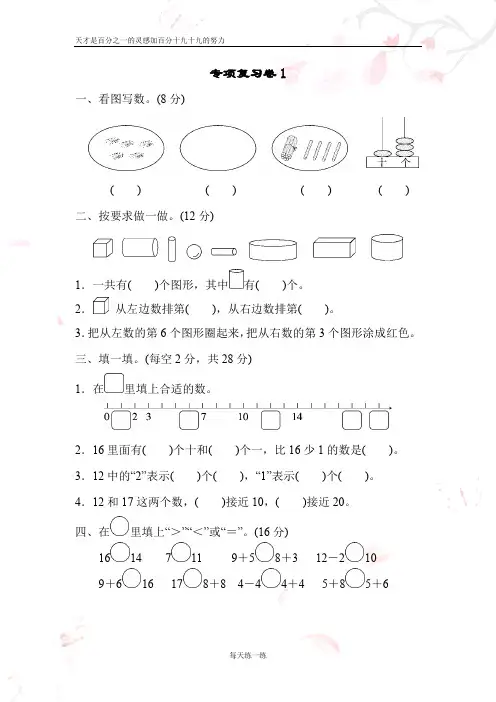 苏教版数学一年级上学期期末专项复习卷含答案(4份)