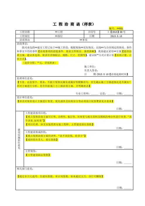 1.1 洽商签证样表