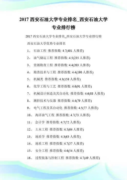西安石油大学专业排名_西安石油大学专业排行