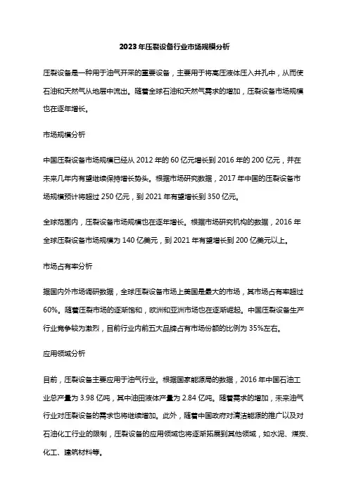 2023年压裂设备行业市场规模分析
