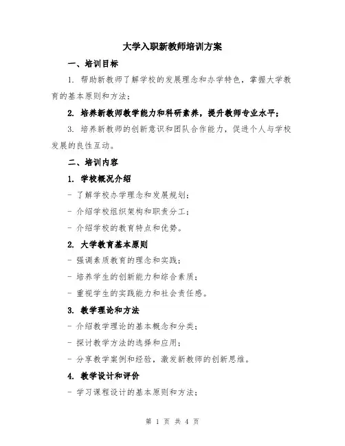大学入职新教师培训方案 2