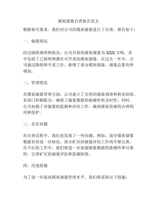 煤炭储量自查报告范文