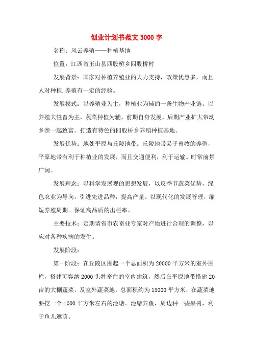 创业计划书范文3000字