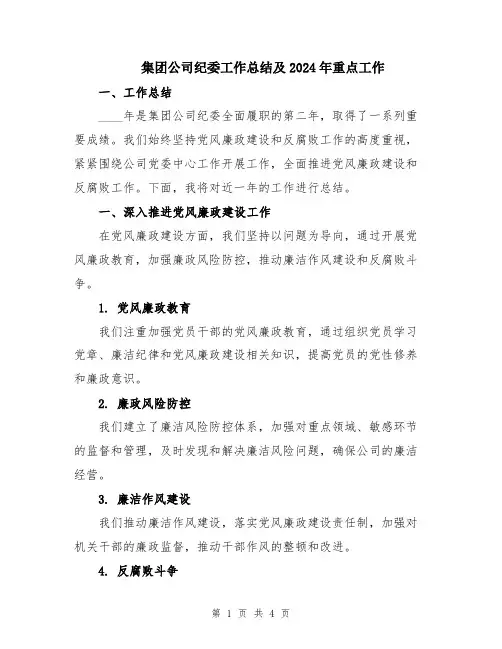 集团公司纪委工作总结及2024年重点工作