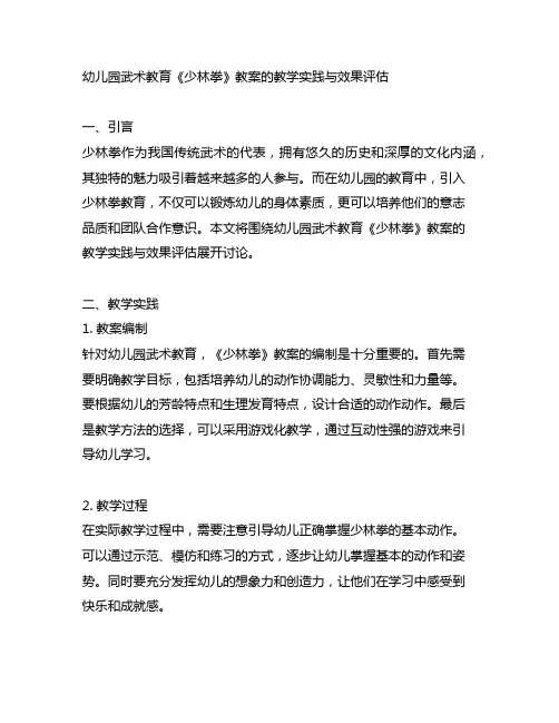 幼儿园武术教育《少林拳》教案的教学实践与效果评估