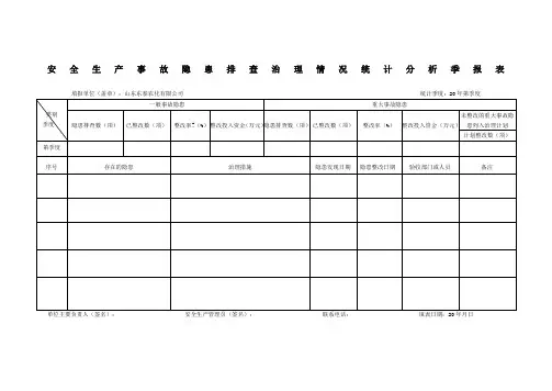 安全生产事故隐患排查治理情况统计分析表