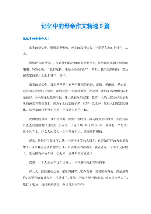 记忆中的母亲作文精选5篇