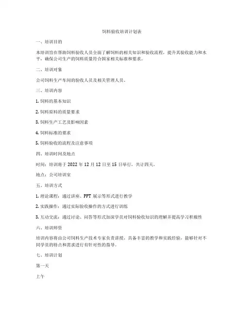 饲料验收培训计划表