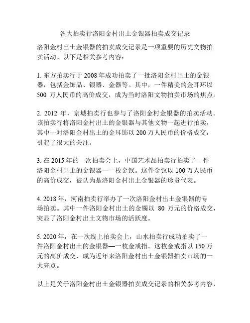 各大拍卖行洛阳金村出土金银器拍卖成交记录