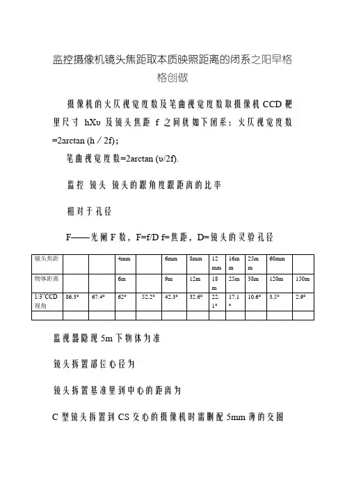 监控摄像机镜头焦距与实际照射距离的关系