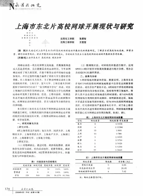 上海市东北片高校网球开展现状与研究