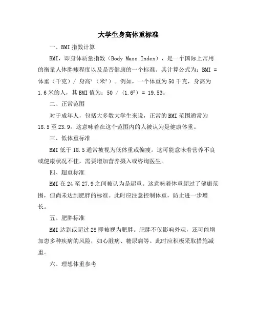 大学生身高体重标准