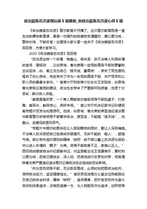 政治掮客苏洪波观后感5篇最新_看政治掮客苏洪波心得5篇