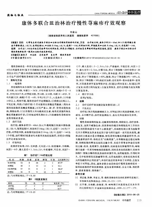 康体多联合皿治林治疗慢性荨麻疹疗效观察
