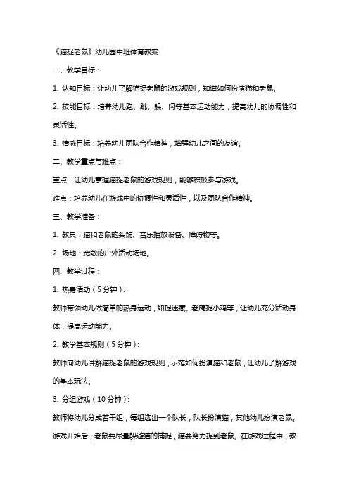《猫捉老鼠》幼儿园中班体育教案
