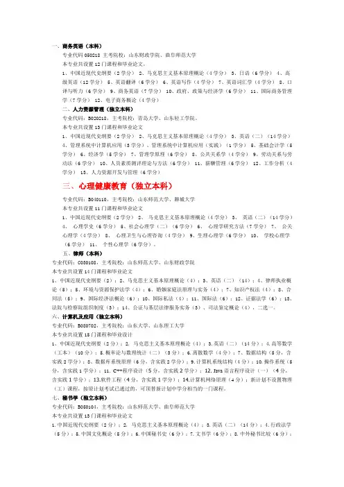 山东自考科目一览