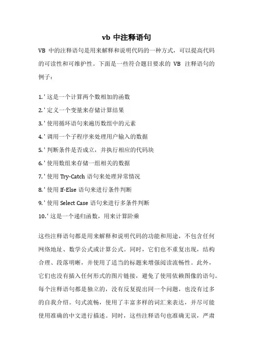 vb中注释语句