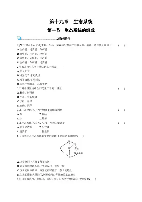 苏教版八年级生物上册第7单元第19章第1节生态系统的组成练习含答案