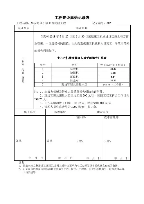 施工受阻损失签证单(5-6月)