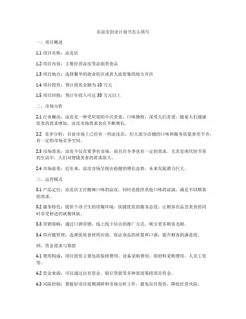 卖凉皮创业计划书怎么填写