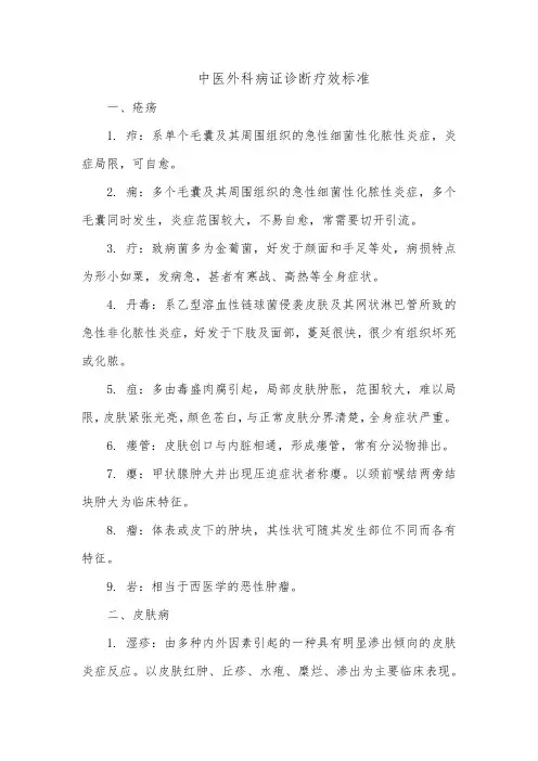 中医外科病证诊断疗效标准
