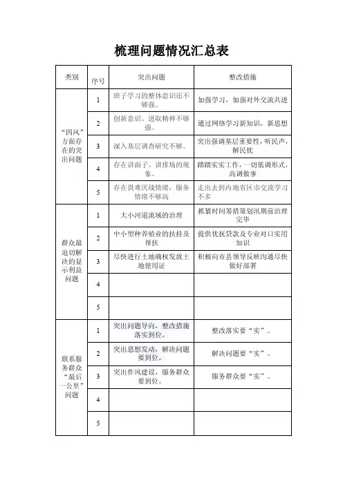 梳理问题情况汇总表