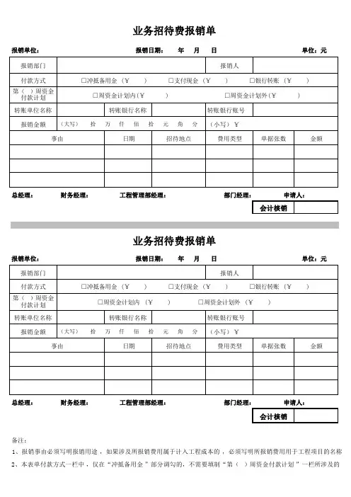 业务招待费报销单