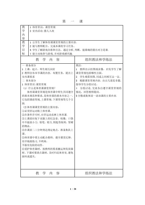 小学体育二年级上册全册教案表格式