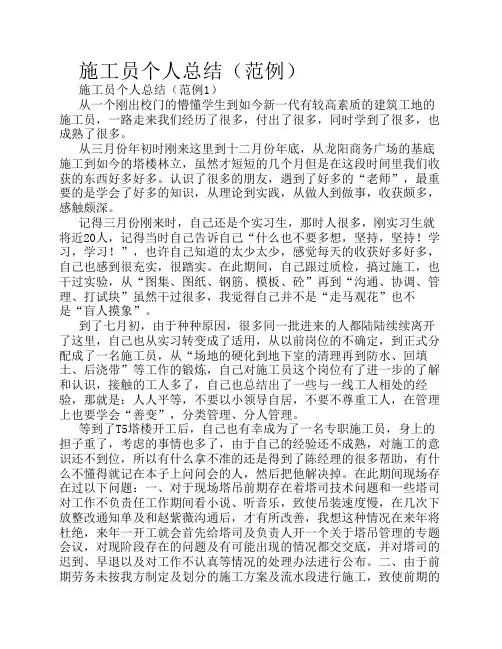 施工员个人总结(范例)
