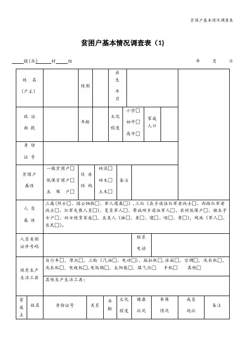 贫困户基本情况调查表