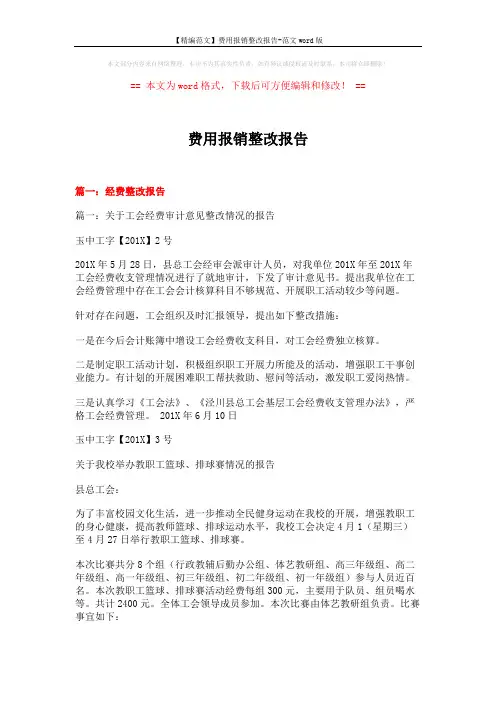 【精编范文】费用报销整改报告-范文word版 (12页)