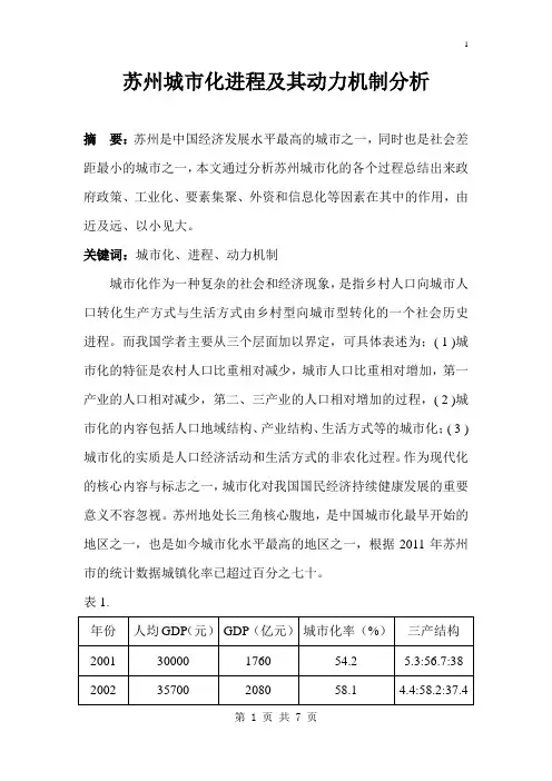 苏州城市化进程及其动力机制分析