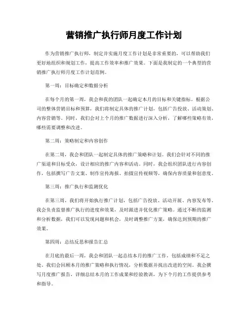 营销推广执行师月度工作计划